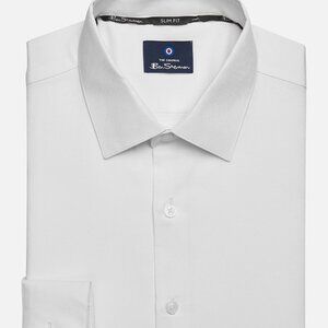 NWT Ben Sherman White Slim Fit Dobby Dress Shirt